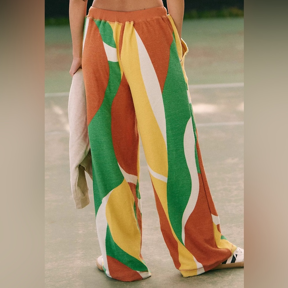 NWT Free People One Above Retro 70s Wide Leg Pants in Orange Yellow Green - Picture 3 of 8